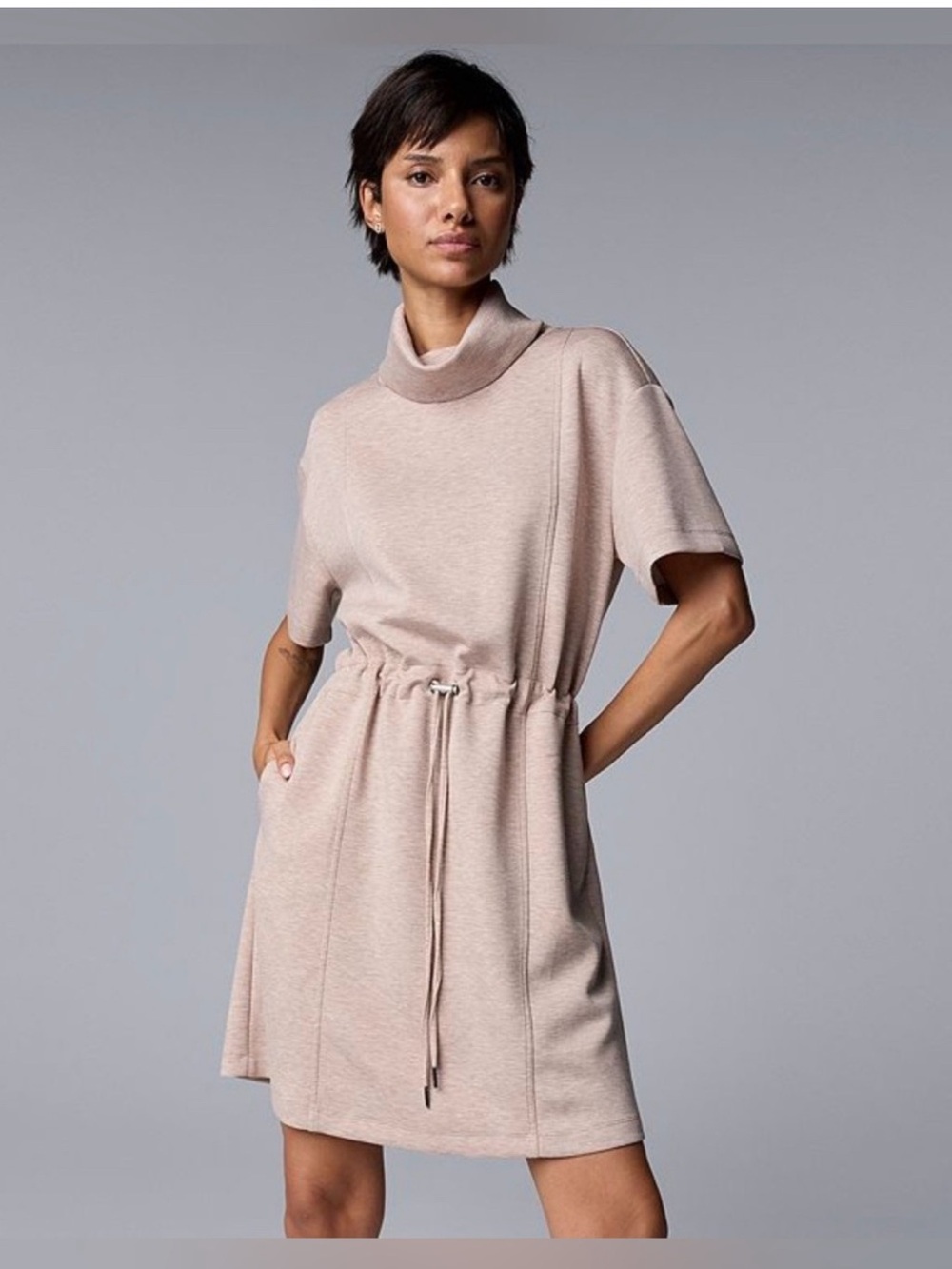 Vera Wang Cream-Tan Short-Sleeve Drawstring Dress XXL